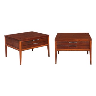 Pair of Lane Tuxedo Walnut and Rosewood Inlaid Bowtie End Tables, Circa 1960s For Sale