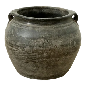 1930s Small Black Pottery Jar with Two Handles