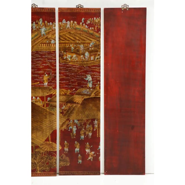 Set of Six Red Lacquered Chinoiserie Panels For Sale - Image 13 of 13