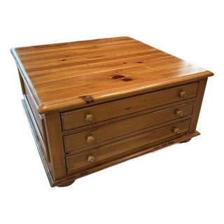 1980s North Carolina Coffee Table, Square Solid Wood With 6 Drawers For Sale