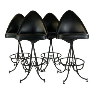 1960s Mid-Century Wrought Iron & Black Leatherette Daystrom Barstools - Set of 4 For Sale