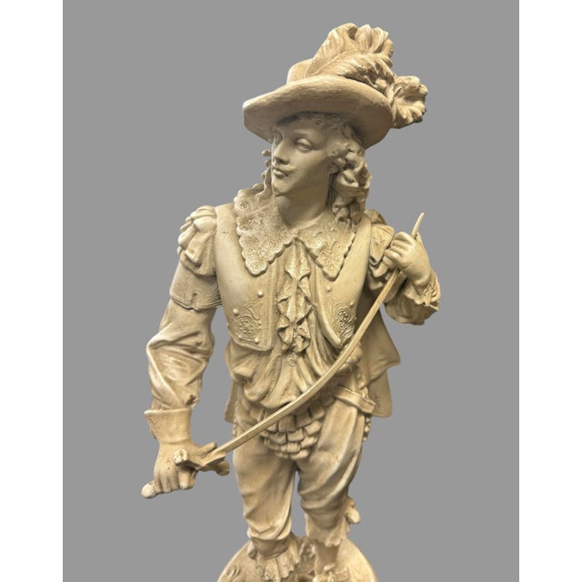 Pair of Antique Cast Metal Spelter 20" Figural Statues Don Juan & Don Cesar with an old white painted finish In good...