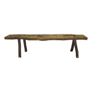 Low Brutalist Folk Art Wood Bench, 1960s For Sale