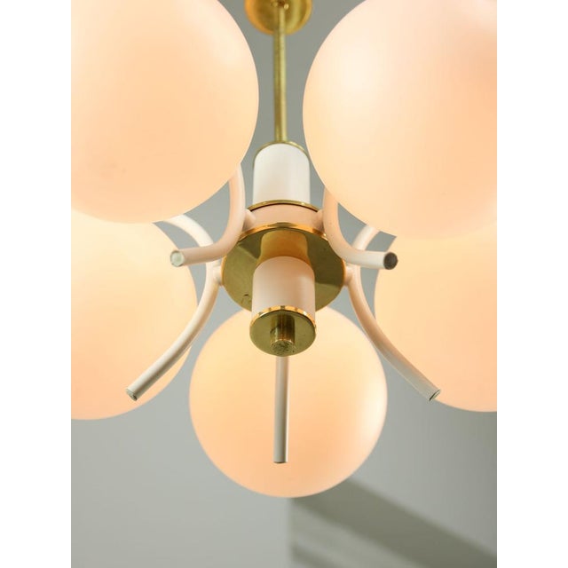 Mid-Century Modern Italian Brass and Opaline Chandelier For Sale - Image 9 of 18