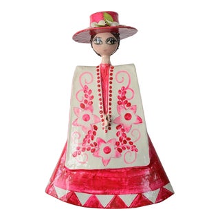 Vintage Gemma Taccogna Style Mexican Paper Mache Pink Lady Figurine For Sale