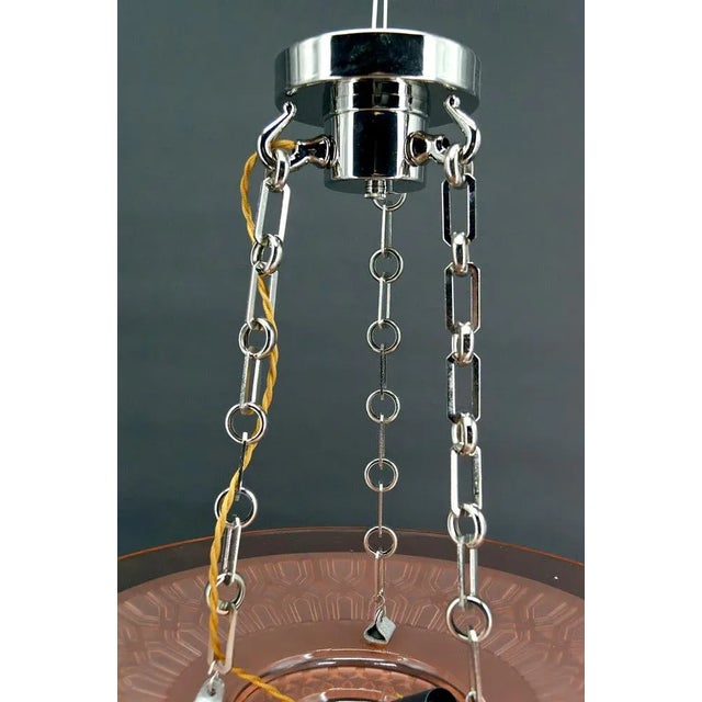 Pink Art Deco Hanging Light in Pink Glass and Chrome Bronze by Henry Petitot for Atelier Petitot, 1930 For Sale - Image 8 of 13