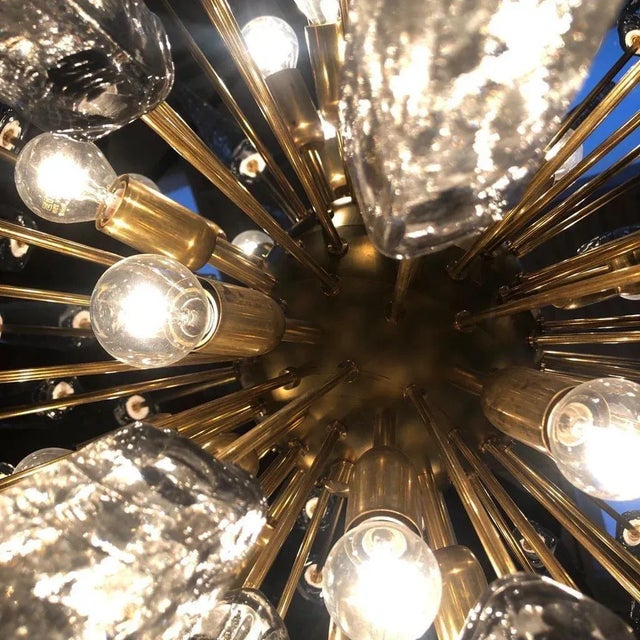 Mid Century Sputnik Murano Glass and Brass Italian Chandelier For Sale - Image 9 of 13