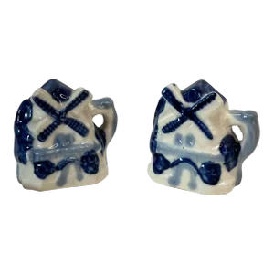 Occupied Japan Blue and White Windmill Salt and Pepper Shakers - a Pair