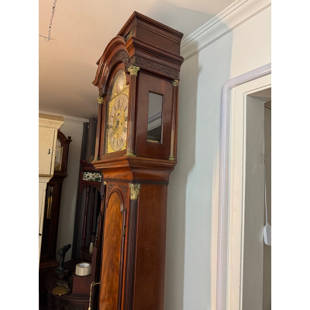 Brown Mid 18th Century George II Mahogany Grandfather Clock in Ornately Detailed Case For Sale - Image 8 of 12