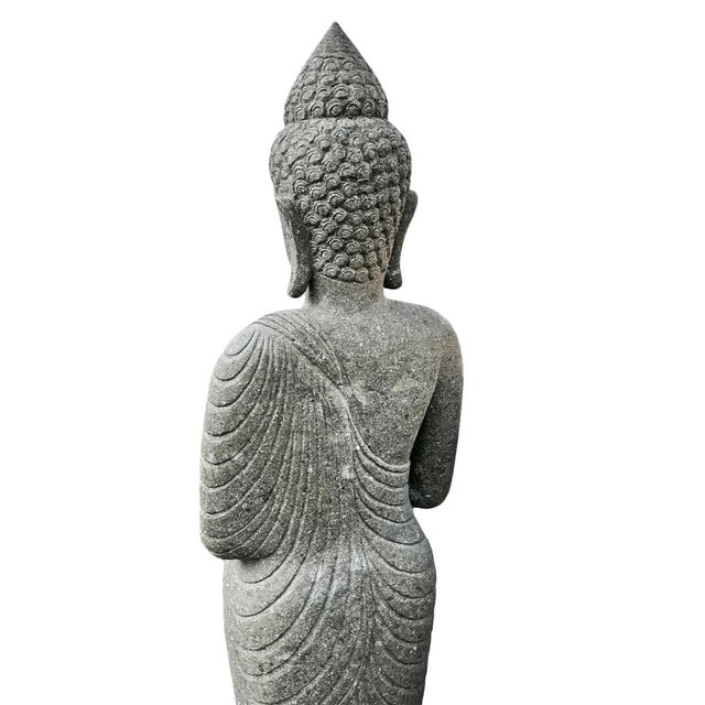 Late 20th Century Vintage Standing Stone Carved Buddha Statue For Sale - Image 5 of 9
