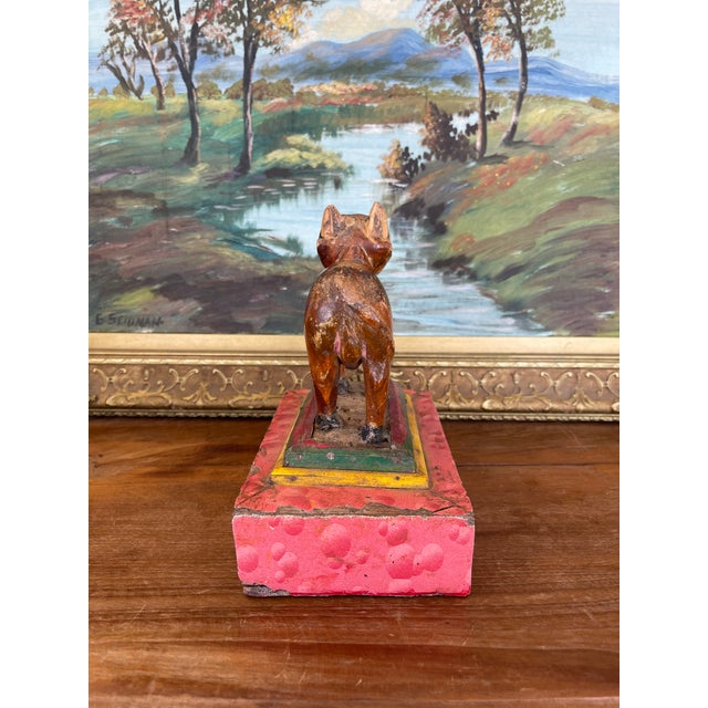 Likely Antique Hand-Carved Wooden Cow Figurine on Painted Base - Folk Art Sculpture For Sale In Seattle - Image 6 of 9