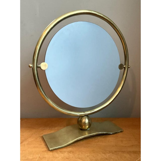 Vintage Brass Round Vanity Mirror For Sale - Image 11 of 12