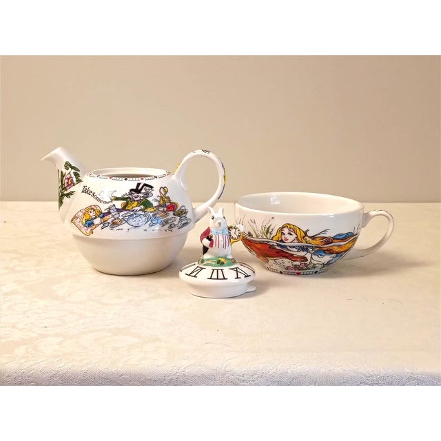 Ceramic Paul Cardew Alice in Wonderland Tea for One Whimsical Stacking Teapot Cup Set White Rabbit & Dormouse Salt & Pepper Shakers - Set of 3 For Sale - Image 7 of 18