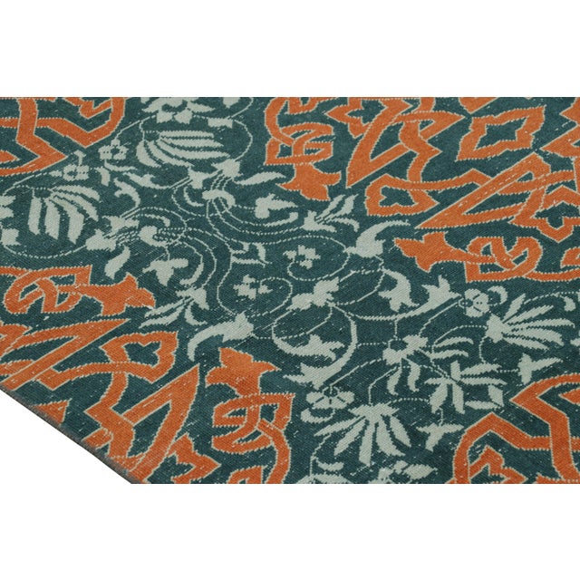 Vintage Hereke Rug in Teal With Orange Arabesque Medallions | Rug & Kilim For Sale In New York - Image 6 of 7