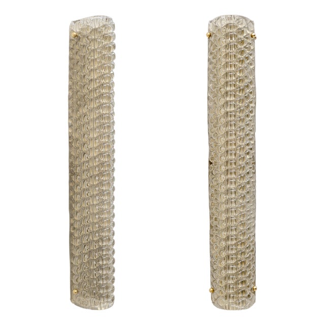 Modern Italian Brass and Murano Glass Textured Sconces, 2000, Set of 2 For Sale