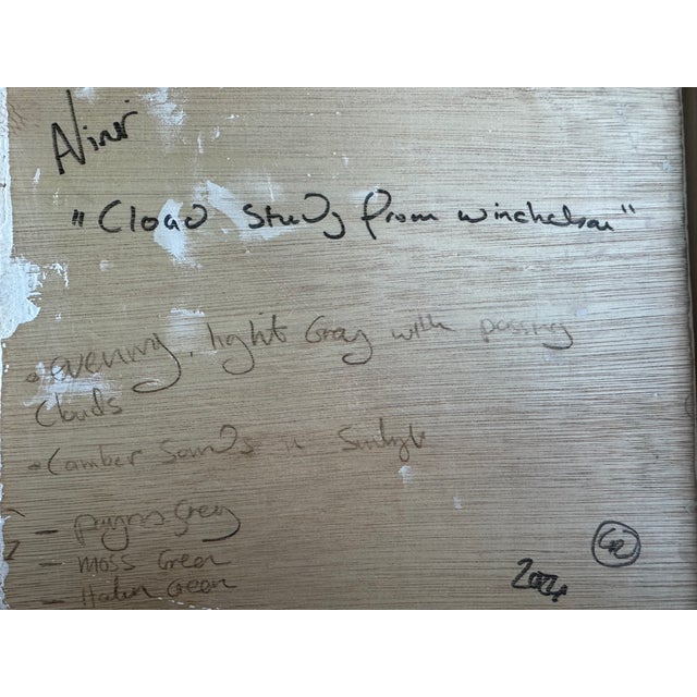 Green 2024 Listed British Oil, Clouds on Winterchelsea Beach, Framed For Sale - Image 8 of 10