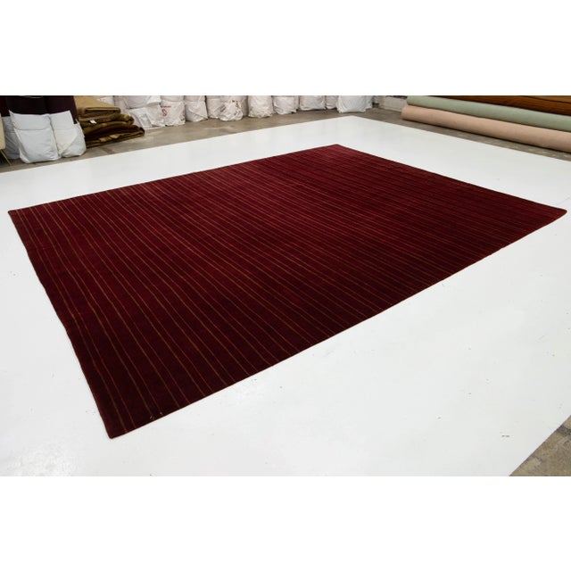 Modern Tibetan Rug Made From Wool and Silk Featuring a Striped Design in Red For Sale - Image 4 of 9