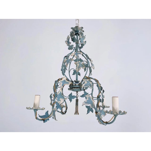 Early 20th Century Blue Ivy Tole Chandelier, 1950s For Sale - Image 5 of 11