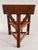 An imposing antique triangular corner chair in stained and polished solid hardwood, predominantly oak, with a richly...