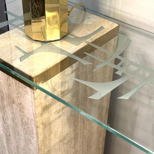 Mid-Century Modern Console Table with Engraved Abstract Expressionist Glass Top, 1960s For Sale - Image 4 of 17