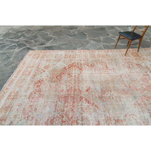 1920s 1920s Antique Medallion Brick Red Slate Blue Hand Knotted Rug - 10’2” X 13’4” For Sale - Image 5 of 11