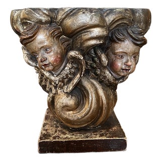 18th Century Basque Style Painted/Gilded Cherub Heads Pedestal For Sale