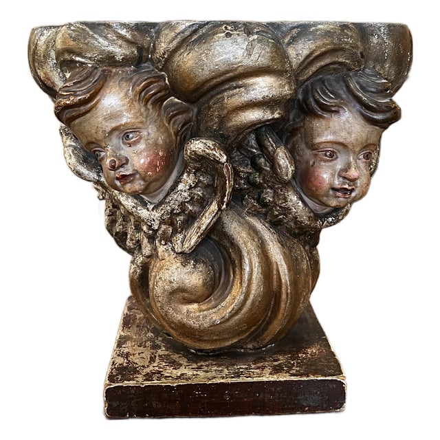 18th Century Basque Style Painted/Gilded Cherub Heads Pedestal For Sale
