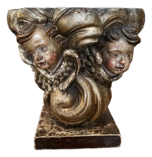 18th Century Basque Style Painted/Gilded Cherub Heads Pedestal