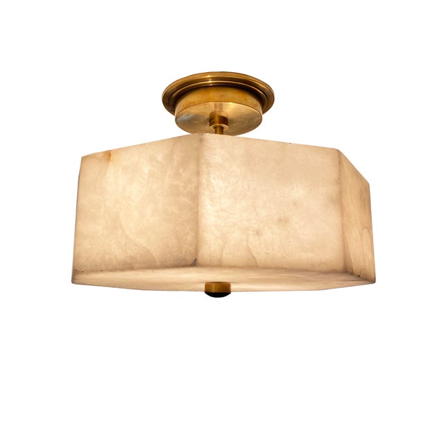 Late 20th Century Modern Alabaster & Brass Flush Mount Ceiling Light For Sale - Image 9 of 9