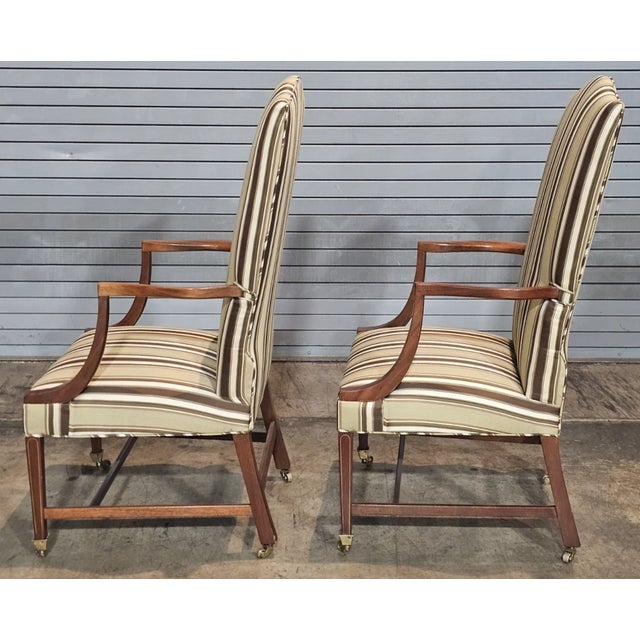 Mid 20th Century Share Pair of Kittinger Williamsburg Mahogany Martha Washington Arm Chair Cw13 Silk For Sale - Image 9 of 10