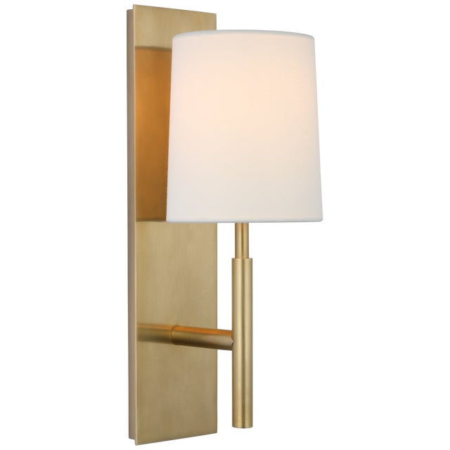 Modern Barbara Barry for Visual Comfort Signature Clarion Medium Sconce in Soft Brass with Linen Shade For Sale - Image 3 of 5