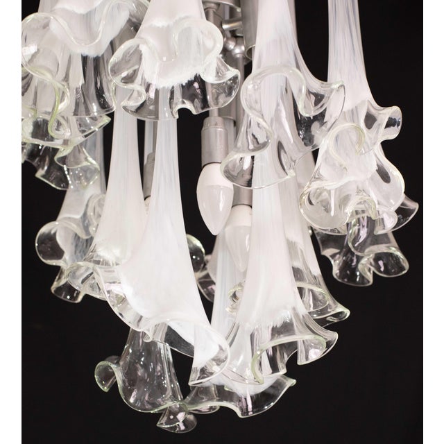 Italian Murano Glass White Chandelier “Calle” by Venini, 1970 For Sale - Image 3 of 12
