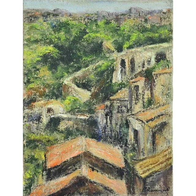 Pino Romanò, Houses in the Hills, Oil Painting, 1990s For Sale - Image 4 of 4