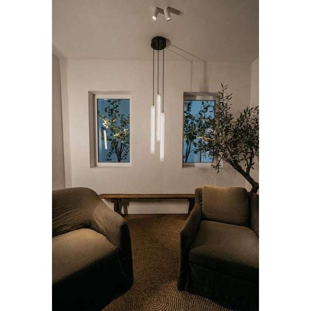 Black Triangular Tube Pendant Lamps by United Alabaster, Set of 12 For Sale - Image 8 of 18