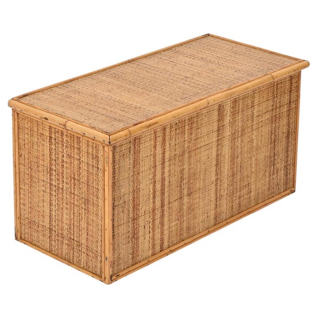 Stunning French Riviera style storage chest or bench, entirely handcrafted in rattan and woven wicker. This stylish...