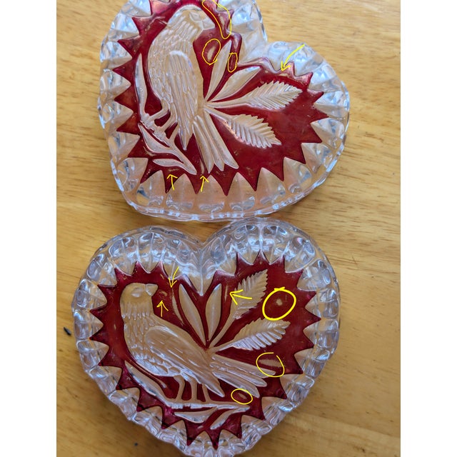 Vintage Hofbauer Byrdes Ruby Cut-to-Clear Crystal Heart Boxes - Pair For Sale - Image 12 of 15