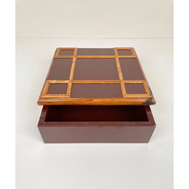 Wood Bamboo & Wood Squared Box by Tommaso Barbi, Italy, 1960s For Sale - Image 7 of 18