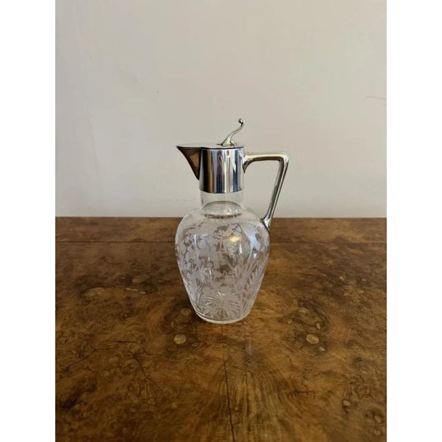 Glass Antique Victorian Silver Plated Claret Jug, 1880 For Sale - Image 7 of 9