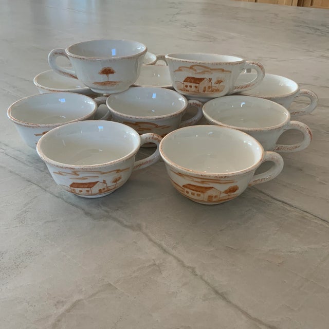 Vietri Bramasole White and Burnt Orange Flat Coffee Cups Made in Italy, Discontinued - Set of 12 For Sale - Image 9 of 9