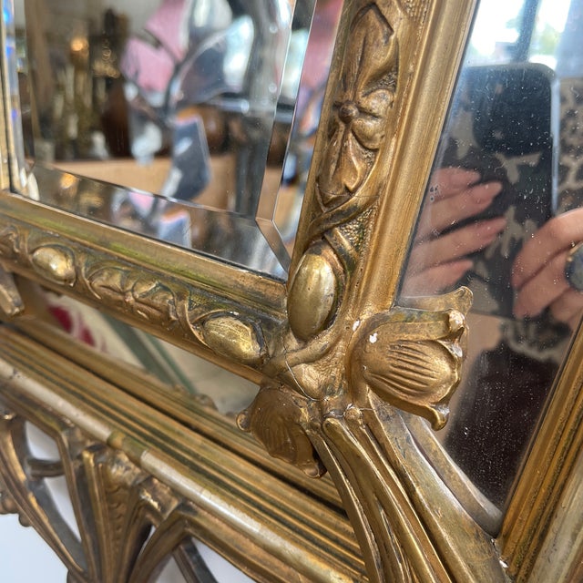 Gold Early 20th Century French Art Nouveau Carved Gilt Wood Mirror For Sale - Image 8 of 11
