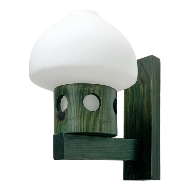 Mid-Century Modern Swedish Wall Lamp in Wood and Opaline, 1960s For Sale