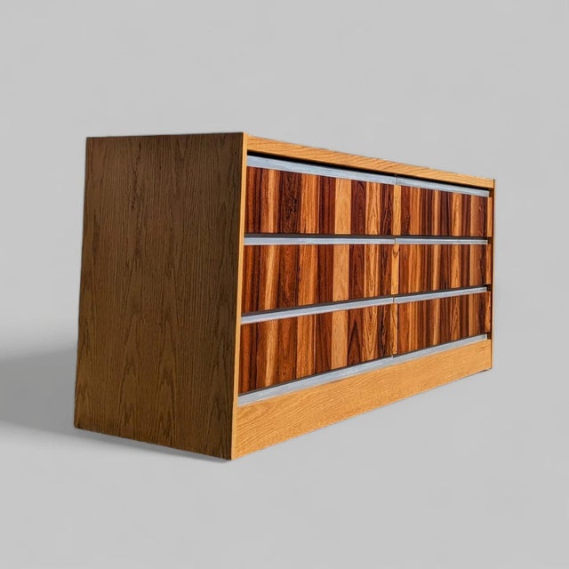 Mid-Century Modern Mid-Century Oak and Rosewood Lowboy Dresser, 1970s, Chrome For Sale - Image 3 of 10