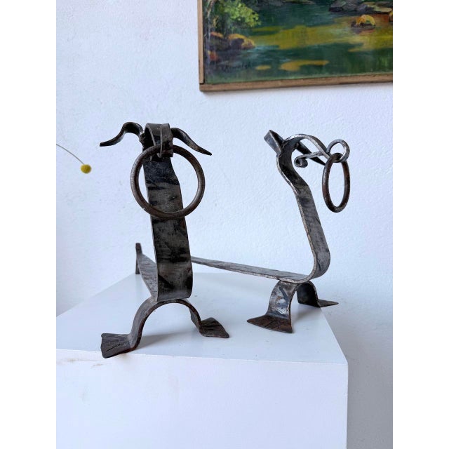Zoomorphic Metal Dog Andirons, 1950s, Set of 2 For Sale - Image 11 of 18