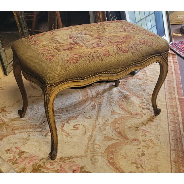 French Provincial Fine Antique Ca1900 French Small Stool Tapestry Covering For Sale - Image 3 of 11