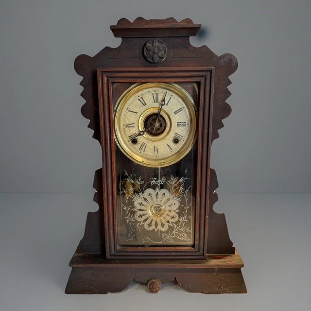 Wood Antique Russell & Jones Parlor Mantel Clock With Alarm- “Chicago” Model For Sale - Image 7 of 11