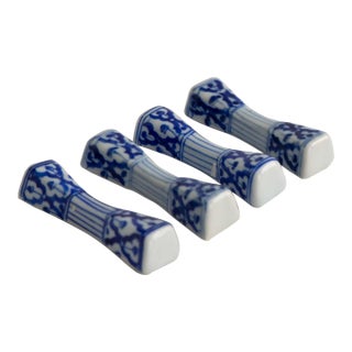 Vintage Blue & White Porcelain Chopstick Rests - Set of 4 For Sale