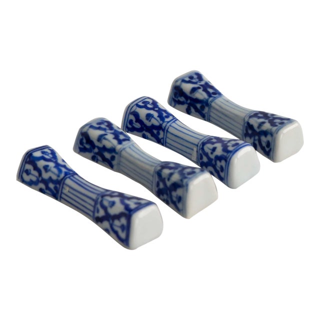 Vintage Blue & White Porcelain Chopstick Rests - Set of 4 For Sale