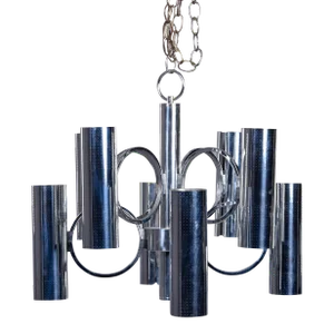 Mid Century Sciolari Eight Arm Sixteen Light Pierced Chrome Chandelier