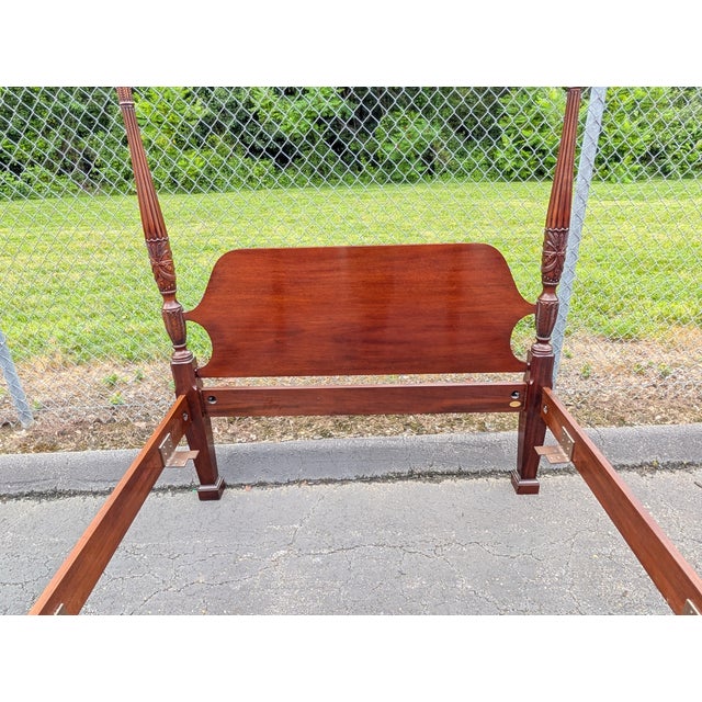 Mid 20th Century Vintage Councill Furniture Georgian Style Rice Carved Mahogany Queen Size Poster Bedframe For Sale - Image 5 of 9