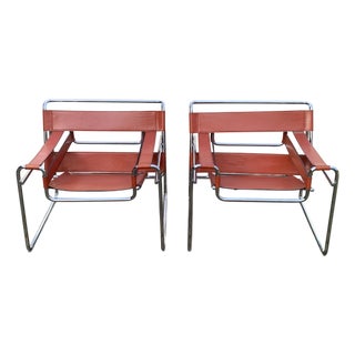 Wassily B3 Armchairs in Chrome and Tan Leather by Marcel Breuer, Set of 2 For Sale